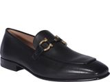  Loafer Salvatore Đen Da Sần Mũi Vuông Khoá Vàng Ln-Eee 