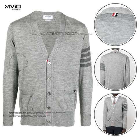  Khoác Cardigan Thom Browne Ghi Tay Viền Xám MKC002B Y1014 055 