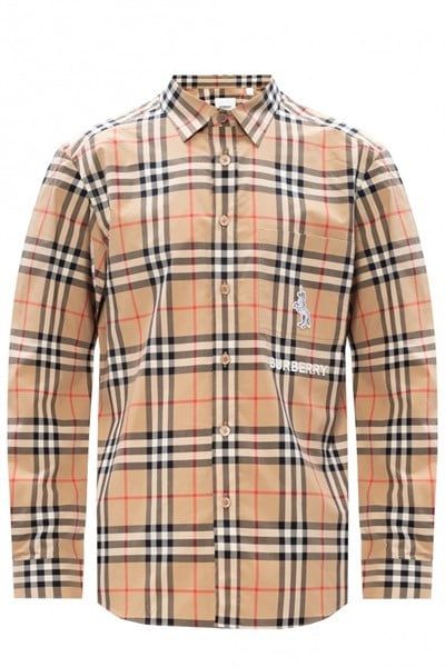  Sơ Mi Burberry Dài Tay Vintage Thêu Ngựa Trắng 8032064 