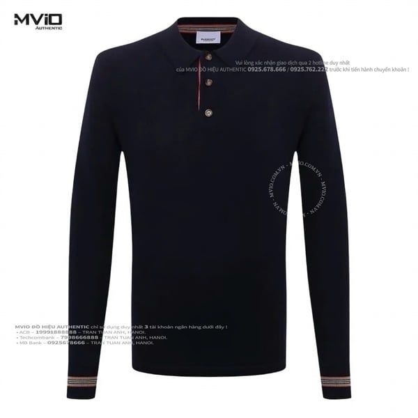  Polo Burberry Navy Dài Tay Viền Cổ Tay 8045520 