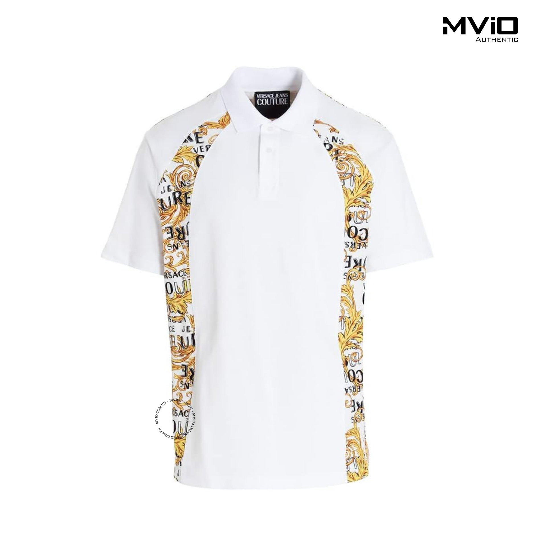  Polo Versace Trắng Hoạ Tiết Vàng 2 Bên 74GAG613 