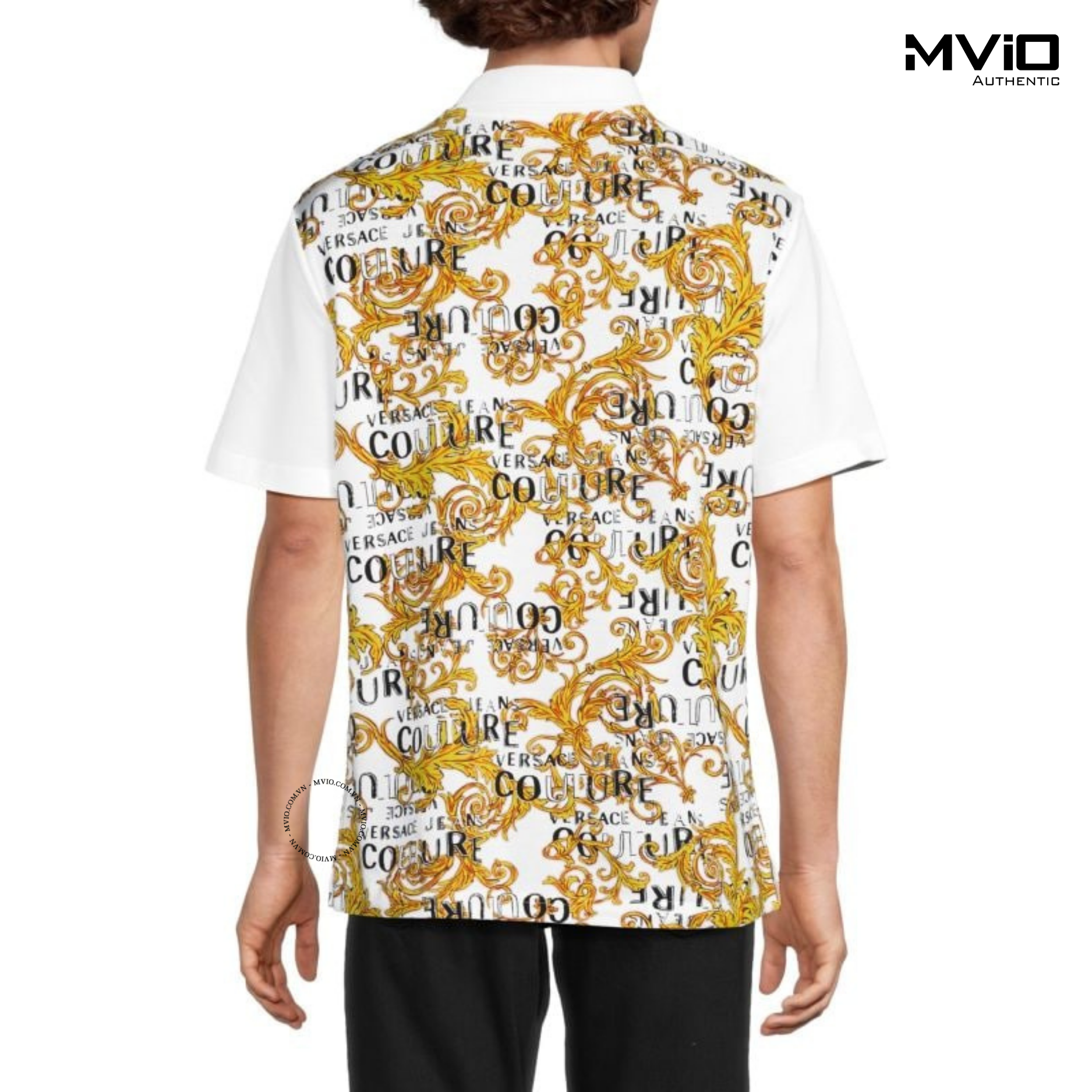  Polo Versace Trắng Hoạ Tiết Vàng 2 Bên 74GAG613 