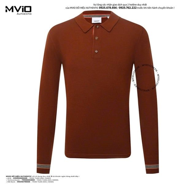  Polo Burberry Len Nâu Viền Dài Tay 8044339 