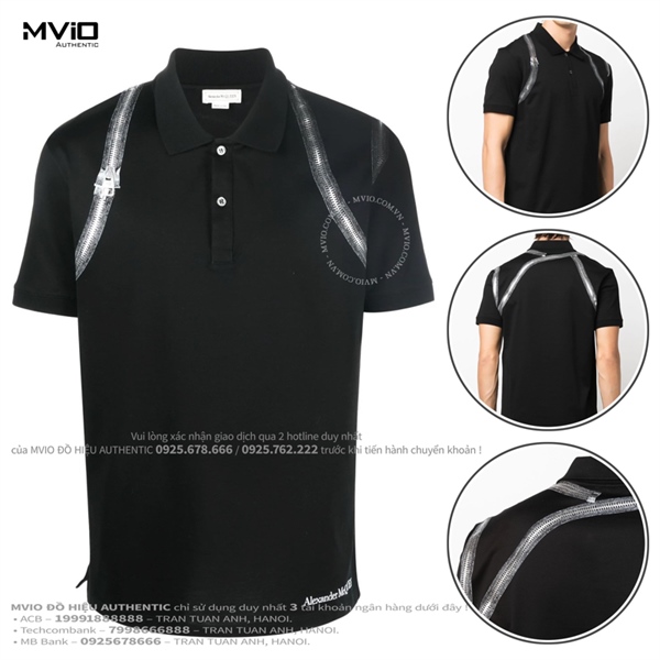 Polo Alexander Mcqueeb Đen Vạt Khoá Trắng 687731QSZ92