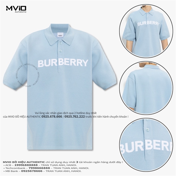 Polo Burberry Xanh Nhạt Chữ BBR Trắng 8065571