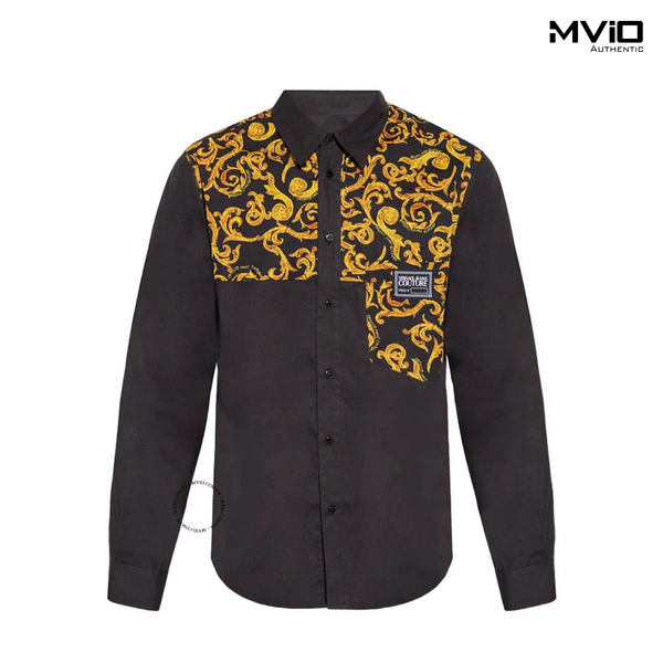  Sơ Mi Versace Đen Dài Tay Hoạ Tiết Vàng Ngực 74GAL225 
