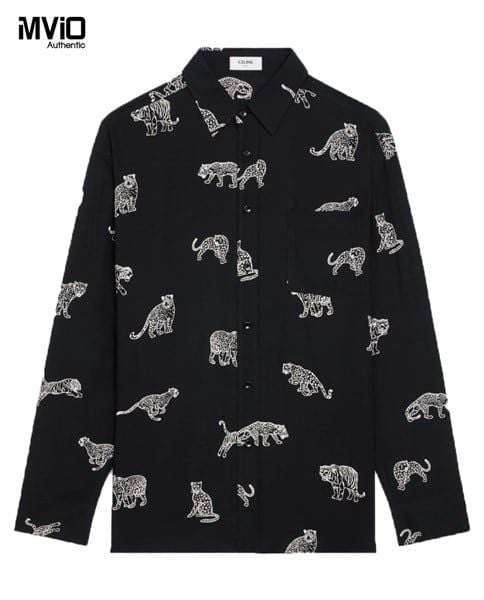  Sơ Mi Celine Đen Dài Tay Hoạ Tiết Hổ 2C718362Q38Ce 