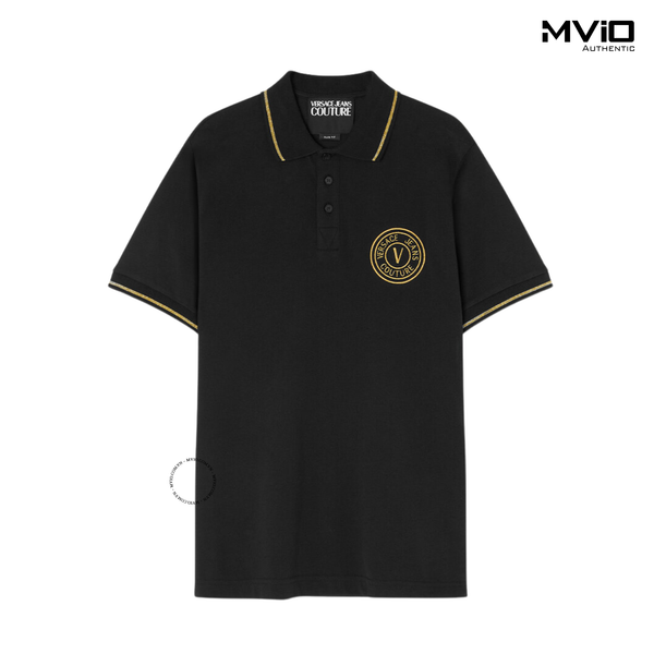  Polo Versace Đen Cổ Viền Vàng Kim Tuyến 74GAGT06 