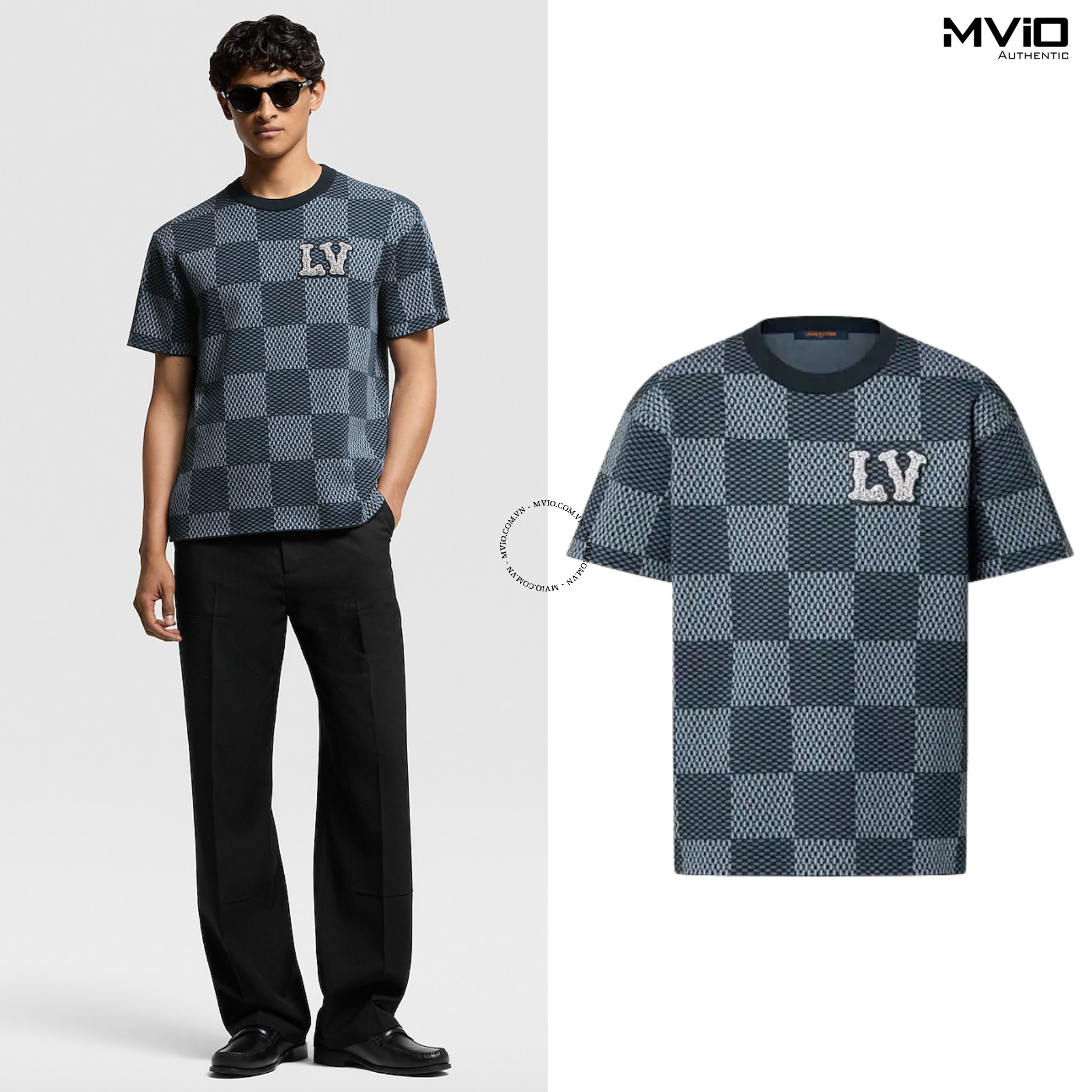  Phông Louis Vuitton Xanh Damier Logo Đá Cườm 1AGHTK 