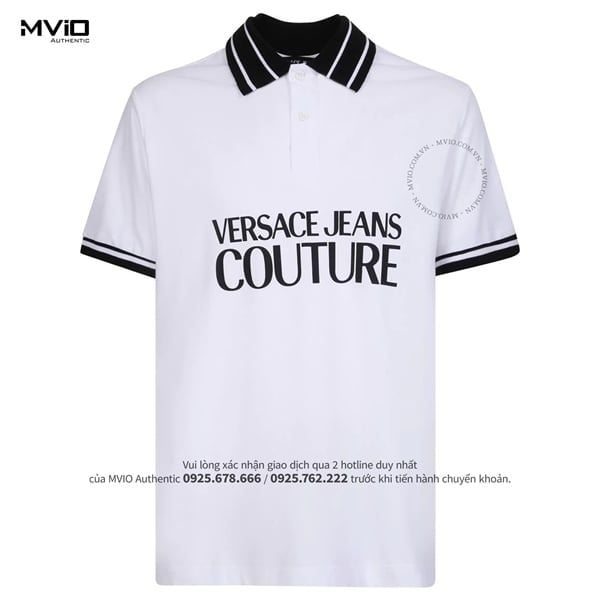  Polo Versace Couture Trắng Cổ Đen Chữ Ngực Trắng 74GAGT03 