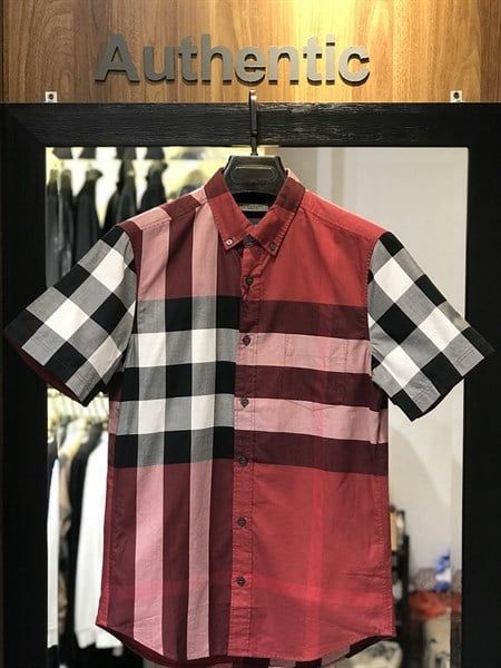  Sơ Mi Burberry Cộc Tay Kẻ Đỏ 