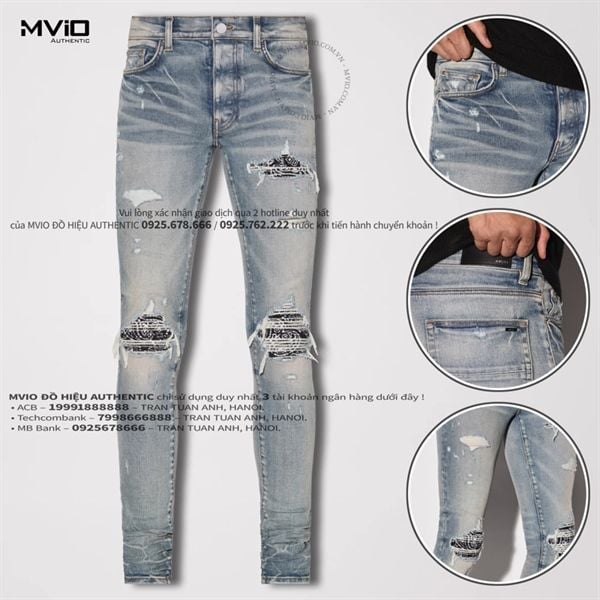  Jean Amiri Xanh Rách Đáp Vằn Trắng PXMDS154 408 