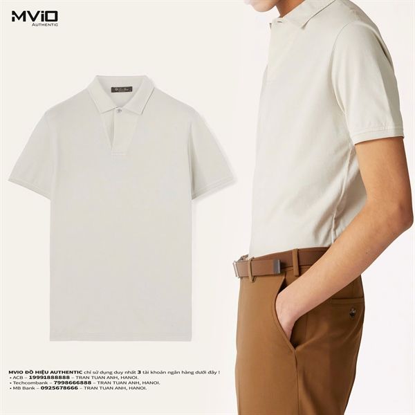  Polo Loro Piana Cộc Tay Trắng Ngà Cổ Chéo FAL3407MC97 