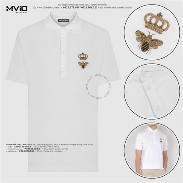  Polo Dolce Gabbana Trắng Logo Vương Miện Thêu G8LZ1ZG7WUR W0800 