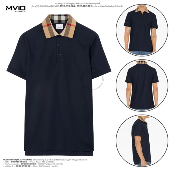 Polo Burberry Navy Check Cổ Vàng 8072661