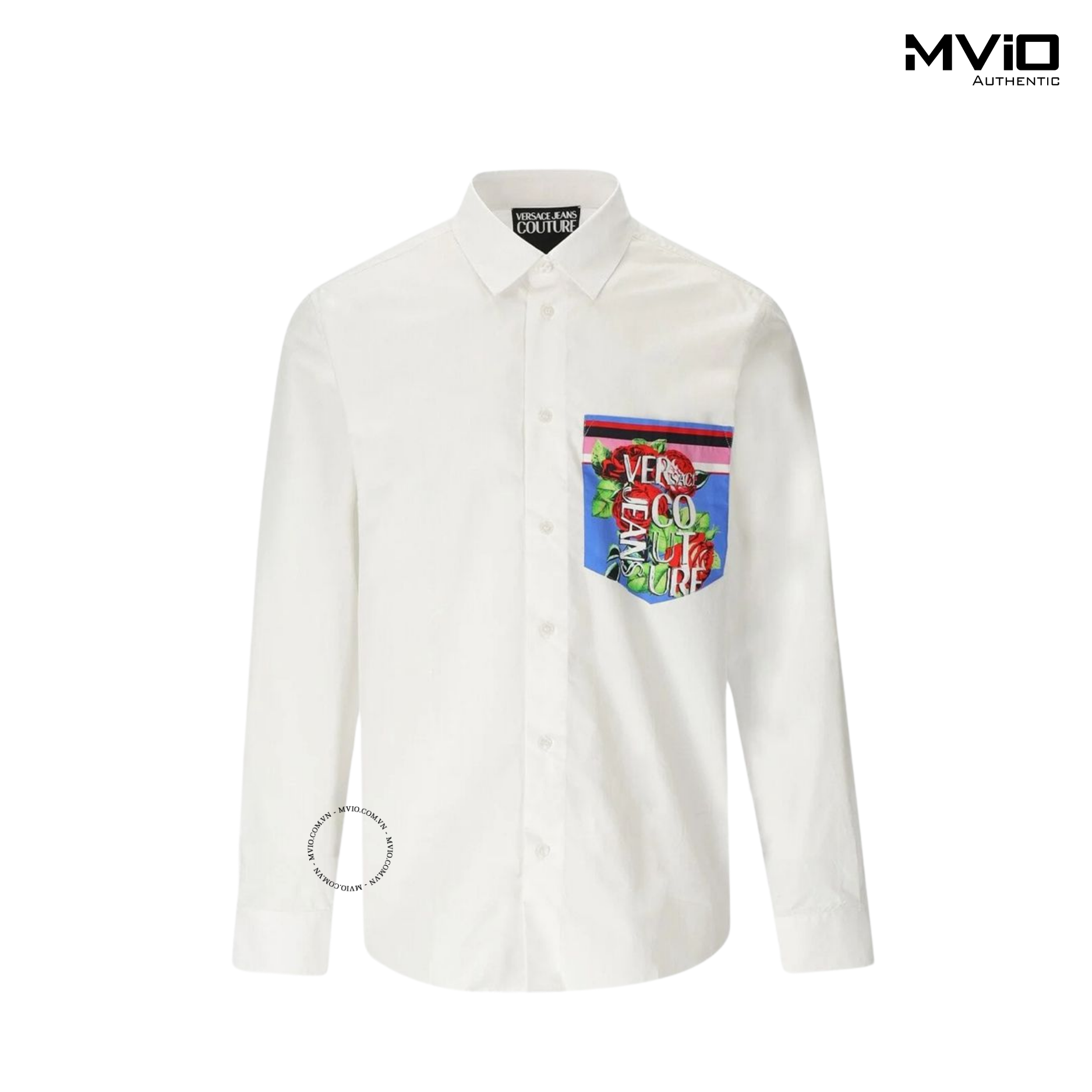  Sơ Mi Versace Trắng Dài Tay Túi Màu Hoạ Tiết Sau 74GAL2RR 