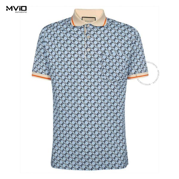 Polo Gucci Xanh Mono Chéo Cổ Viền Cam 742385 XJFGF