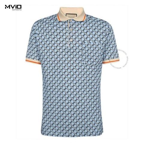  Polo Gucci Xanh Mono Chéo Cổ Viền Cam 742385 XJFGF 