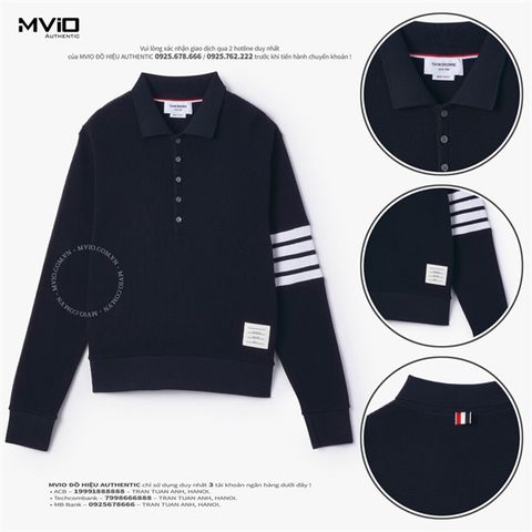  Polo Thom Browne Dài Tay Navy Viền Trắng 