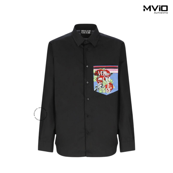  Sơ Mi Versace Đen Dài Tay Túi Màu & Hoạ Tiết Lưng 74GAL2S1 