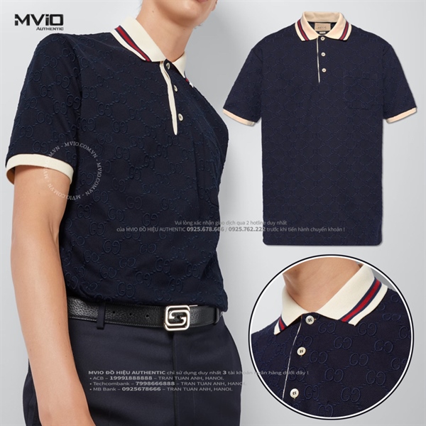 Polo Gucci Xanh Đậm Vân Mono Thêu 768631 XJF5A4560