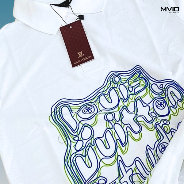  Polo Louis Vuitton Trắng Chữ Xanh Thêu Ngực 1ABY09 