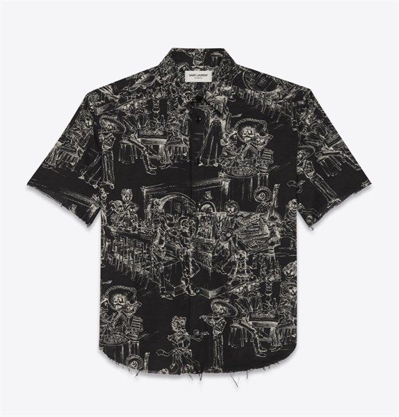  Sơ Mi Saint Laurent Cộc Tay Đen Hoạ Tiết 548969 Y382U 