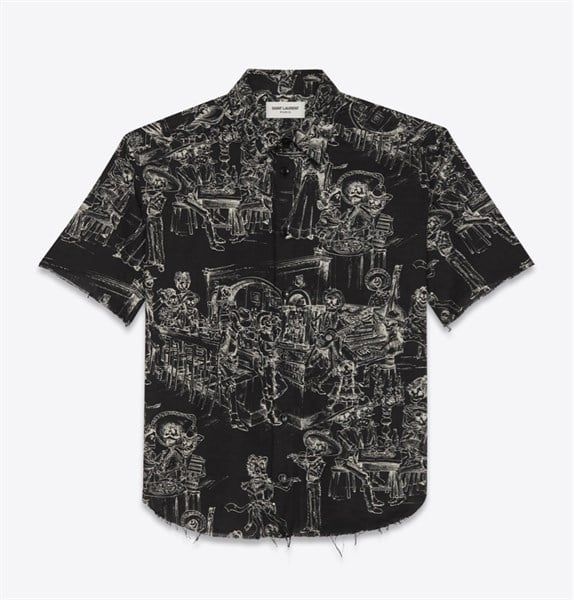  Sơ Mi Saint Laurent Cộc Tay Đen Hoạ Tiết 548969 Y382U 