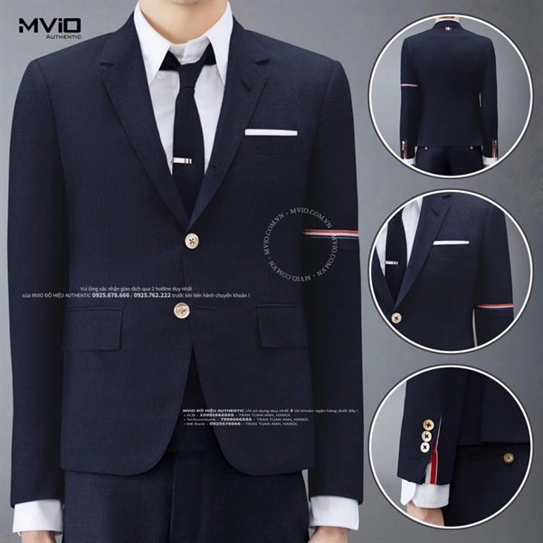 Blazer Thom Browne Navy Tay Viền Kẻ 1 Bên MJC187A 02872 415