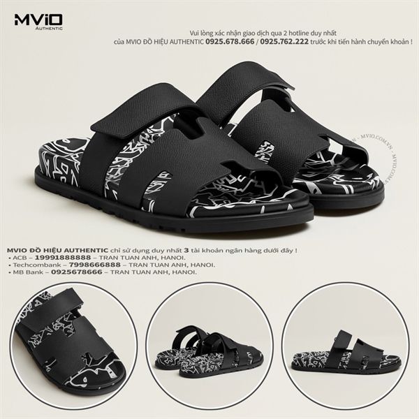  Dép Hermes Chypre Đen Đế Đen Chữ H221829ZH11410 