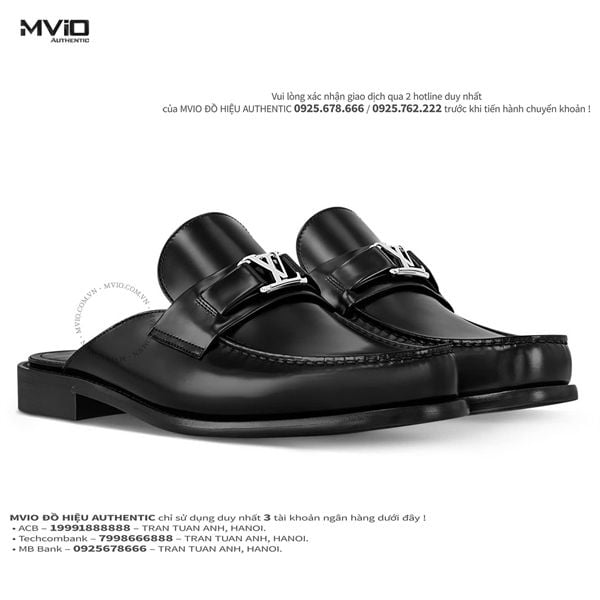  Slipper Louis Vuitton Đen Logo LV Sliver 1ACW98 