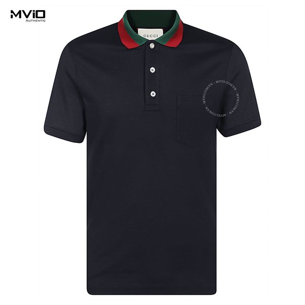 Polo Gucci Navy Cổ Cờ Xanh Đỏ 408321 X7331