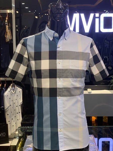  Sơ Mi Burberry Cộc Tay Xanh Dương Brit 