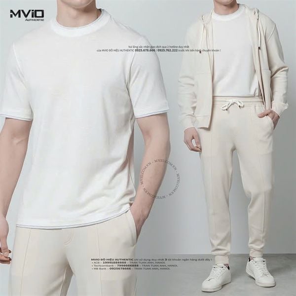  Phông Brunell Cucinelli Trắng Cổ Viền Xám MW8357427 CHY36 