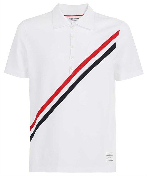  Polo Thom Browne Trắng Kẻ Xanh Đỏ Chéo Mjp121A-00050 
