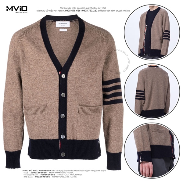 Khoác Cardigan Thom Browne Nâu Viền Đen MKC485AY1026 215