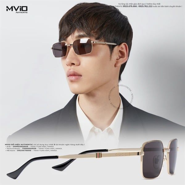  Kính Gucci Gọng Gold Viền Cờ GG1495S 001 