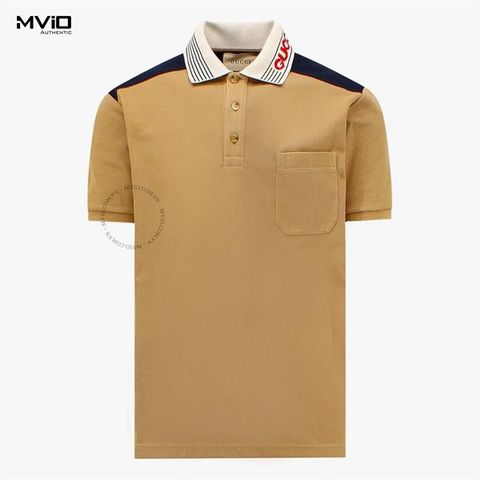  Polo Gucci Nâu Cổ Be Chữ Đỏ 727906 XJE8K 