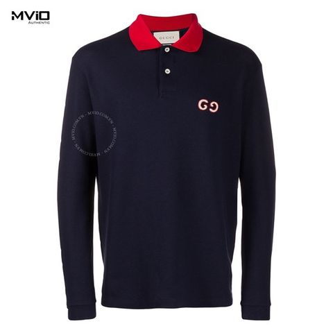  Polo Gucci Dài Tay Navy Cổ Đỏ 573258 XJA6C 