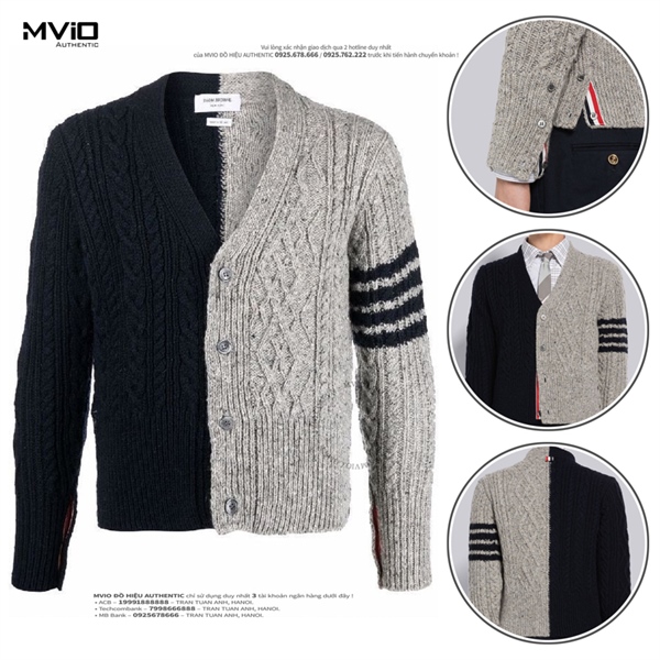 Khoác Cardigan Thom Browne Xám Mix Navy MKC409F Y1506 415