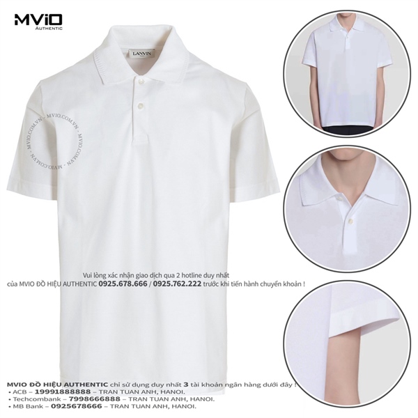 Polo Lanvin Trắng Bianco Chữ Thêu Bụng RMPL0011J03E23