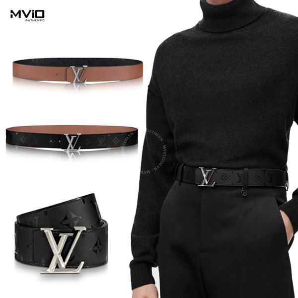 Belt Louis Vuitton Đen Vàng Bò Monogram Bóng M9346