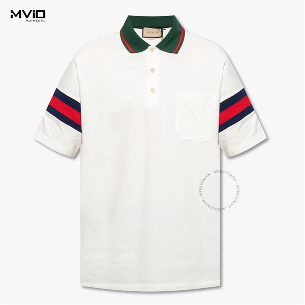 Polo Gucci Trắng Cổ Xanh Tay Viền 713997 XJETR