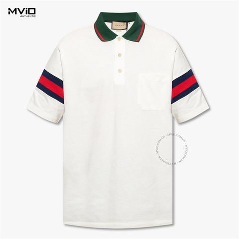  Polo Gucci Trắng Cổ Xanh Tay Viền 713997 XJETR 