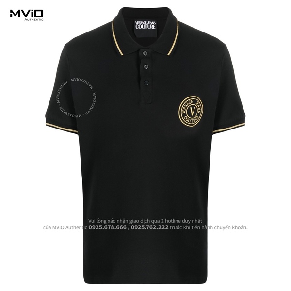 Polo Versace Đen Cổ Viền Vàng Kim Tuyến 74GAGT06