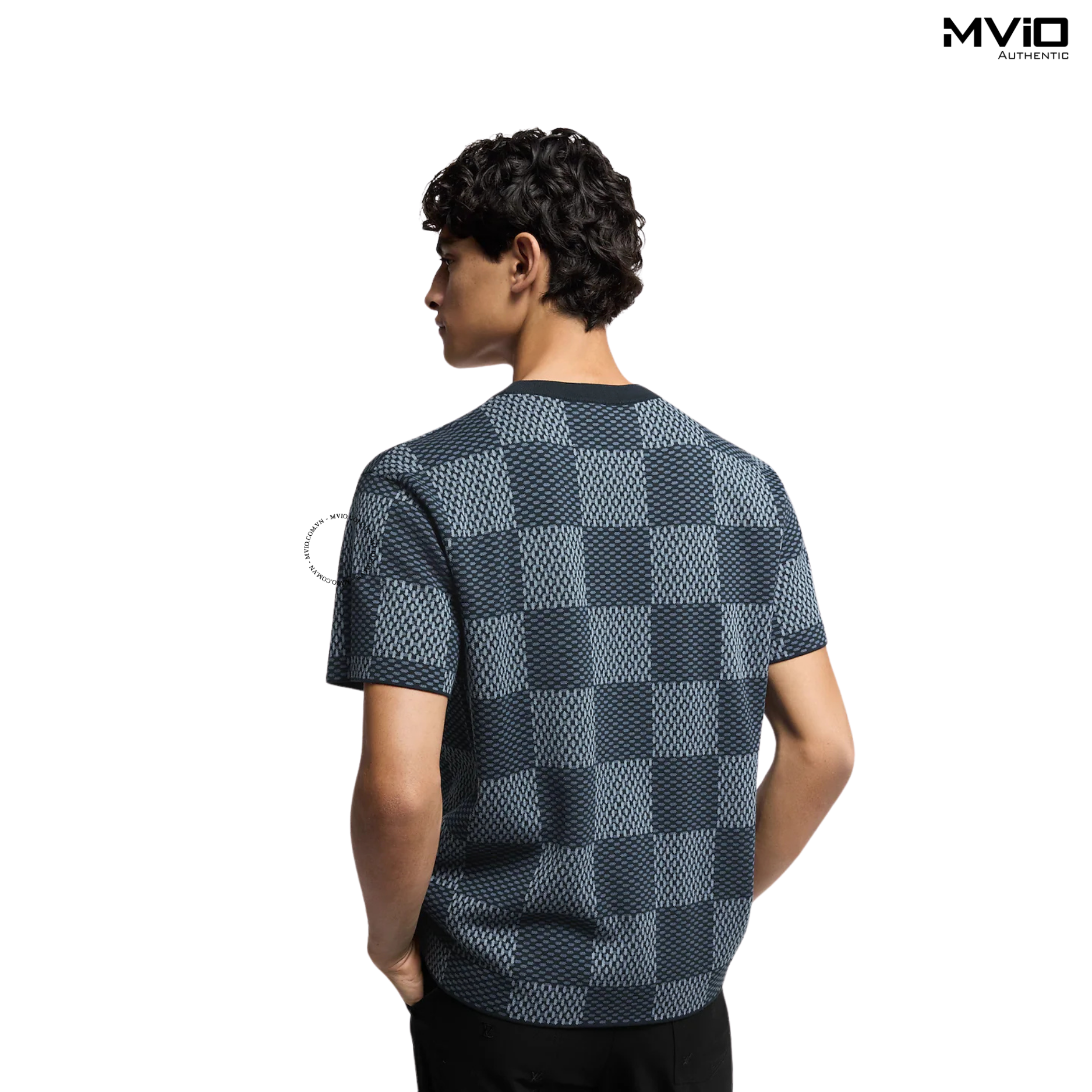  Phông Louis Vuitton Xanh Damier Logo Đá Cườm 1AGHTK 