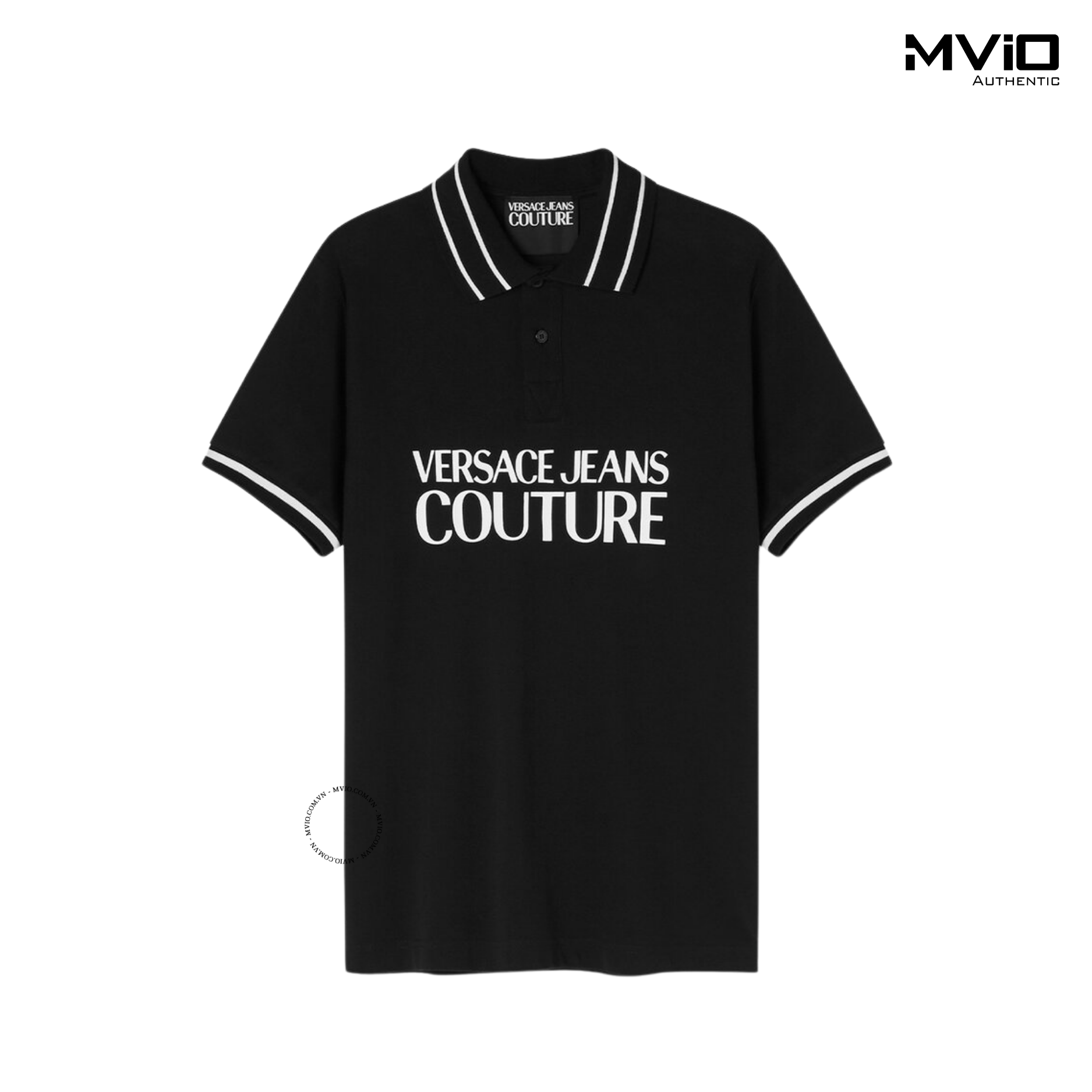  Polo Versace Couture Đen Cổ Viền Chữ Trắng Ngực 74GAGT03 