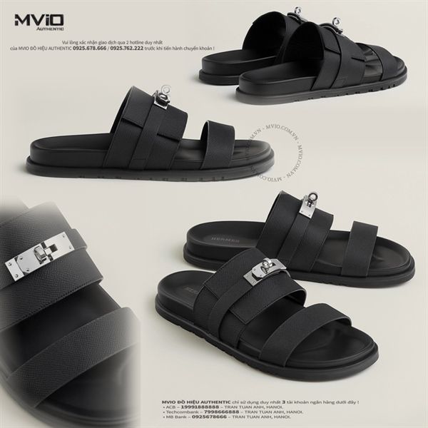  Dép Hermes Jackson Đen Epsom Khoác Sliver H242949ZH03400 