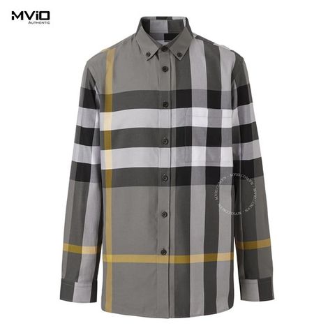  Sơ Mi Burberry Xám Kẻ Vàng 8065202 