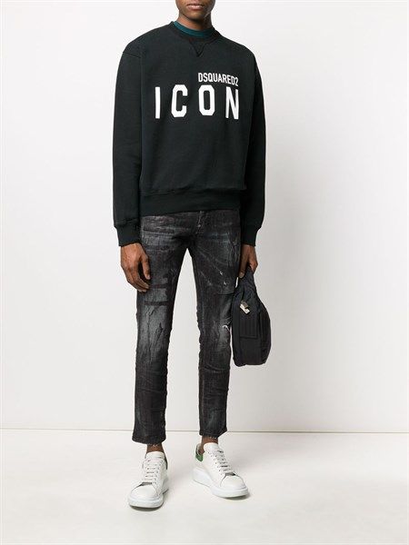  Áo Nỉ Dsquared2 Đen Chữ Icon Trắng D79Gu0004 